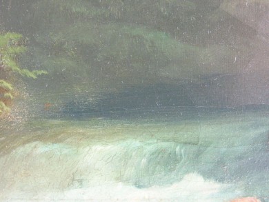 Gebirgslandschaft mit Gehöft am Wildbach, um 1910