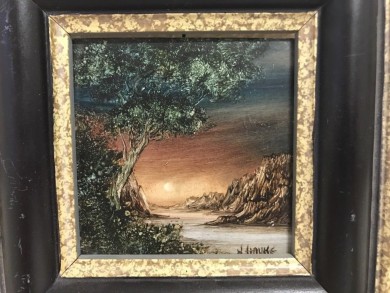 Mystischer Sonnenuntergang Schlucht mit knorrigem Baum, H. Hauke, 1903