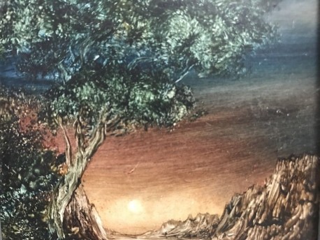 Mystischer Sonnenuntergang Schlucht mit knorrigem Baum, H. Hauke, 1903