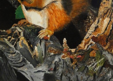 Eichhörnchen zwischen den Baumästen, Gundula Oppermann, 1989