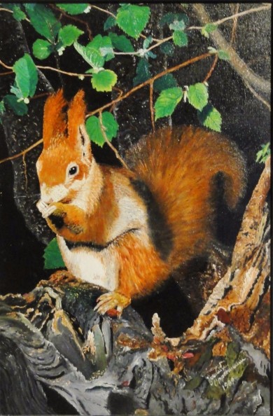 Eichhörnchen zwischen den Baumästen, Gundula Oppermann, 1989