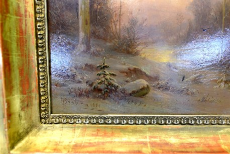 Nächtlicher Winterwald am See bei Vollmond, Hermann Brinckmann 1881