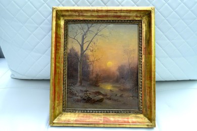 Nächtlicher Winterwald am See bei Vollmond, Hermann Brinckmann 1881