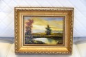 Märkische Heidelandschaft mit Weiher bei Sonnenuntergang im Herbst, Klier, 1896, Miniatur in Öl