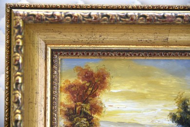 Märkische Heidelandschaft mit Weiher bei Sonnenuntergang im Herbst, Klier, 1896