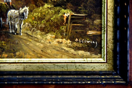 Romantische Landschaft mit See Pferdefuhrwerk, H. G. Clemens, 1886