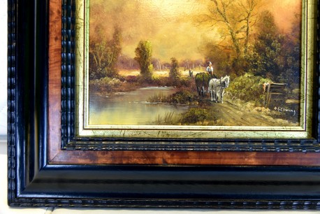 Romantische Landschaft mit See Pferdefuhrwerk, H. G. Clemens, 1886