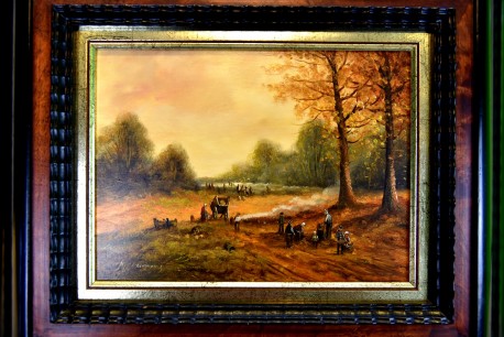 Bewaldete Herbstlandschaft mit Reisig Sammlern, H. G. Clemens, 1886