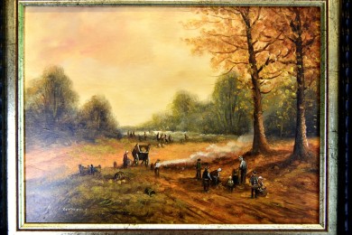 Bewaldete Herbstlandschaft mit Reisig Sammlern, H. G. Clemens, 1886