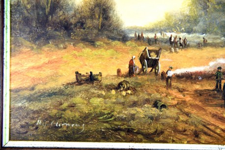 Bewaldete Herbstlandschaft mit Reisig Sammlern, H. G. Clemens, 1886