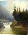 Fluss mit Wasserfall am Bergwald, A. Veroni, 1860