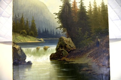 Ölgemälde, Veroni, Fluss und Wasserfall am Wald