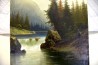 Ölgemälde, Veroni, Fluss und Wasserfall am Wald