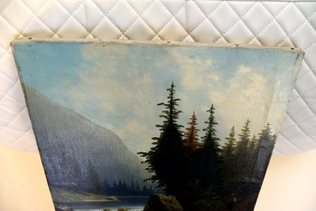 Ölgemälde, Veroni, Fluss und Wasserfall am Wald