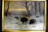 Ölgemälde - Wildschweine im Winterwald, C. Lange, Df, 1901