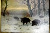 Ölgemälde - Wildschweine im Winterwald, C. Lange, Df, 1901