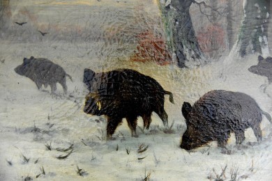 Ölgemälde - Wildschweine im Winterwald, C. Lange, Df, 1901