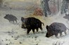 Ölgemälde - Wildschweine im Winterwald, C. Lange, Df, 1901