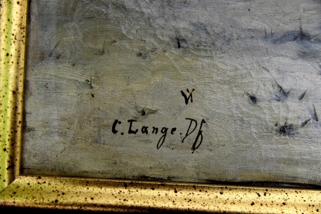 Ölgemälde - Wildschweine im Winterwald, C. Lange, Df, 1901