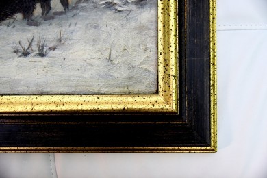 Ölgemälde - Wildschweine im Winterwald, C. Lange, Df, 1901