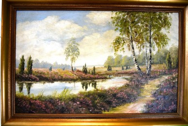 Weg mit Blumen am Fluss durch die Märkische Heide, signiert, 1923