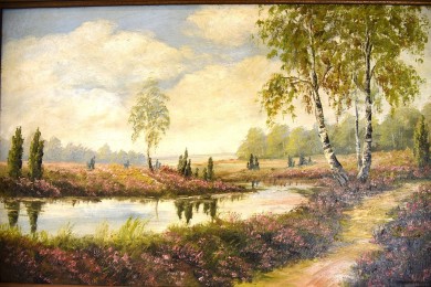 Weg mit Blumen am Fluss durch die Märkische Heide, signiert, 1923