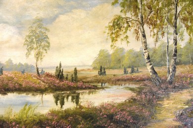 Weg mit Blumen am Fluss durch die Märkische Heide, signiert, 1923