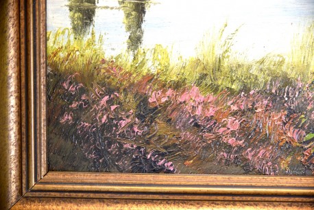 Weg mit Blumen am Fluss durch die Märkische Heide, signiert, 1923