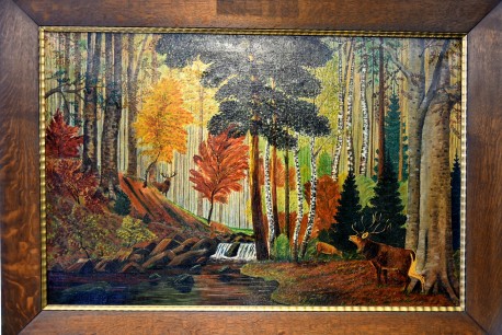 Wald mit Hirsch am Fluss, Impressionist, Stornitzky, 1931