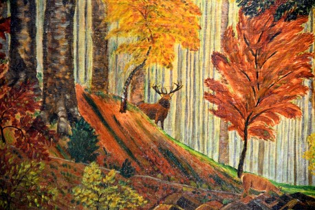 Wald mit Hirsch am Fluss, Impressionist, Stornitzky, 1931