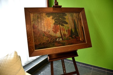 Wald mit Hirsch am Fluss, Impressionist, Stornitzky, 1931