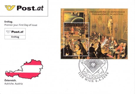 Republik Österreich Block 33 FDC, T58005, Briefmarke, Freimaurer Gemälde