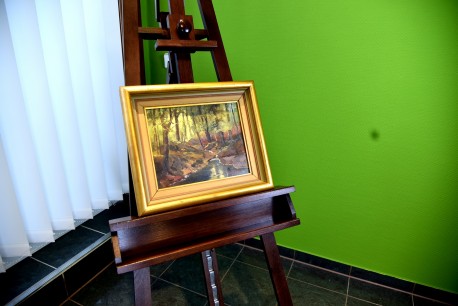 Surreale Waldlandschaft mit Bachlauf, E. Runefjord, 1948