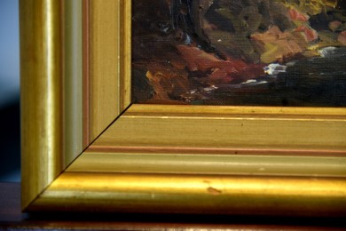 Surreale Waldlandschaft mit Bachlauf, E. Runefjord, 1948