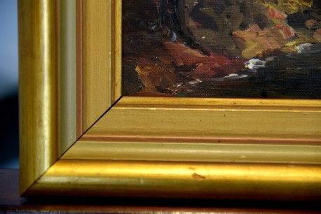 Surreale Waldlandschaft mit Bachlauf, E. Runefjord, 1948