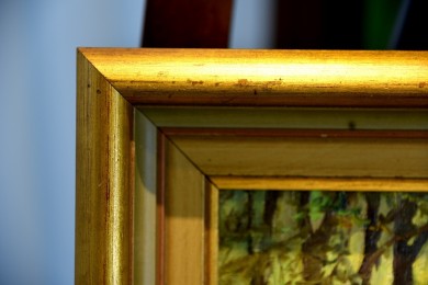 Surreale Waldlandschaft mit Bachlauf, E. Runefjord, 1948