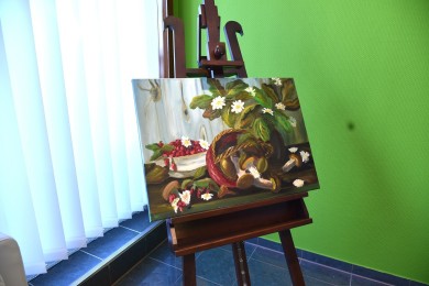 Stillleben, Pilze im Körbchen, Himbeeren in der Schale, Svitlana Andreyeva, 2015