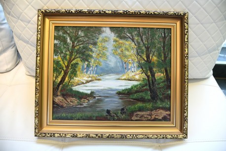 Surreale Waldlandschaft mit Fluss, A. Widerberg, 1950