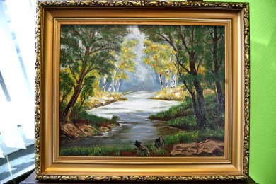 Surreale Waldlandschaft mit Fluss, A. Widerberg, 1950