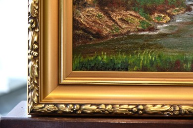 Surreale Waldlandschaft mit Fluss, A. Widerberg, 1950