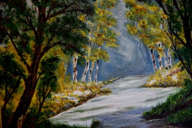 Surreale Waldlandschaft mit Fluss, A. Widerberg, 1950