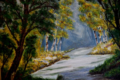 Surreale Waldlandschaft mit Fluss, A. Widerberg, 1950