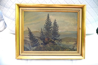 Tannen am Berggipfel im Nebel, R. Frengen, 1896