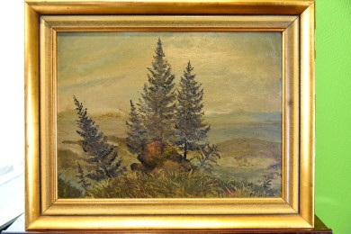 Tannen am Berggipfel im Nebel, R. Frengen, 1896