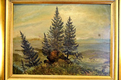 Tannen am Berggipfel im Nebel, R. Frengen, 1896