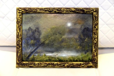 Märkische Seelandschaft im Mondschein, Ölgemälde, signiert, 1985