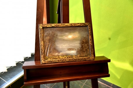 Märkische Seelandschaft im Mondschein, Ölgemälde, signiert, 1985