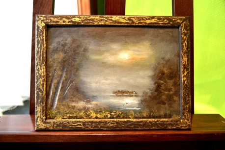 Märkische Seelandschaft im Mondschein, Ölgemälde, signiert, 1985