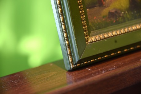 Reisigsammlerin am Ufer des Märkischen Waldsees, Spätromantiker, Öl auf Keramik,1880