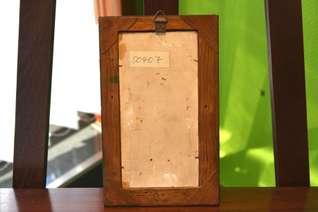 Reisigsammlerin am Ufer des Märkischen Waldsees, Spätromantiker, Öl auf Keramik,1880